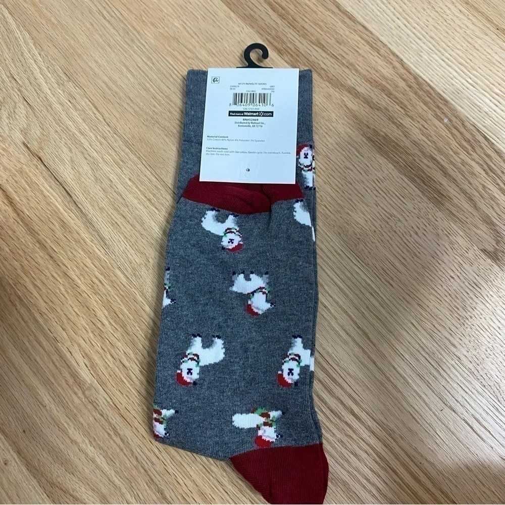 Llama Santa Christmas Men’s Dress High Socks NEW Gray 6-12